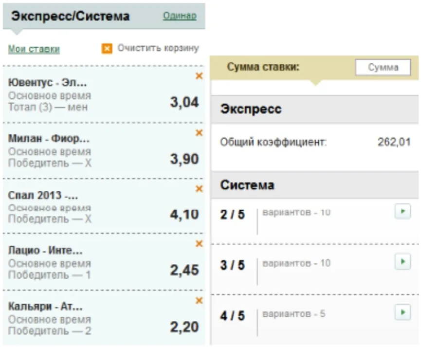 Купон ставки: экспресс и система